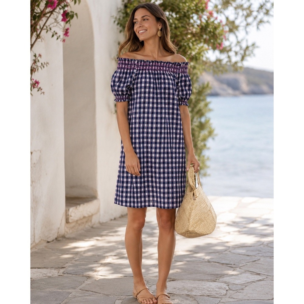 NWT Tuckernuck Beach Toulon Embroidered Bleu Check Dress Coverup (MSRP: $158) S
